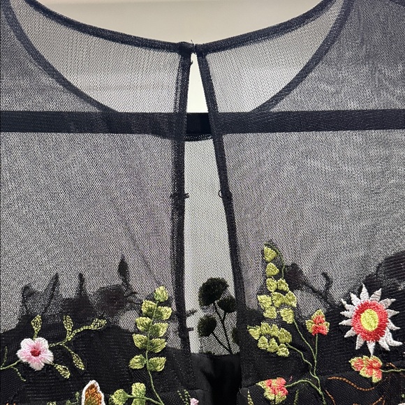 Teri Jon Black Dress with Colorful Floral Embroidery - Picture 9 of 11